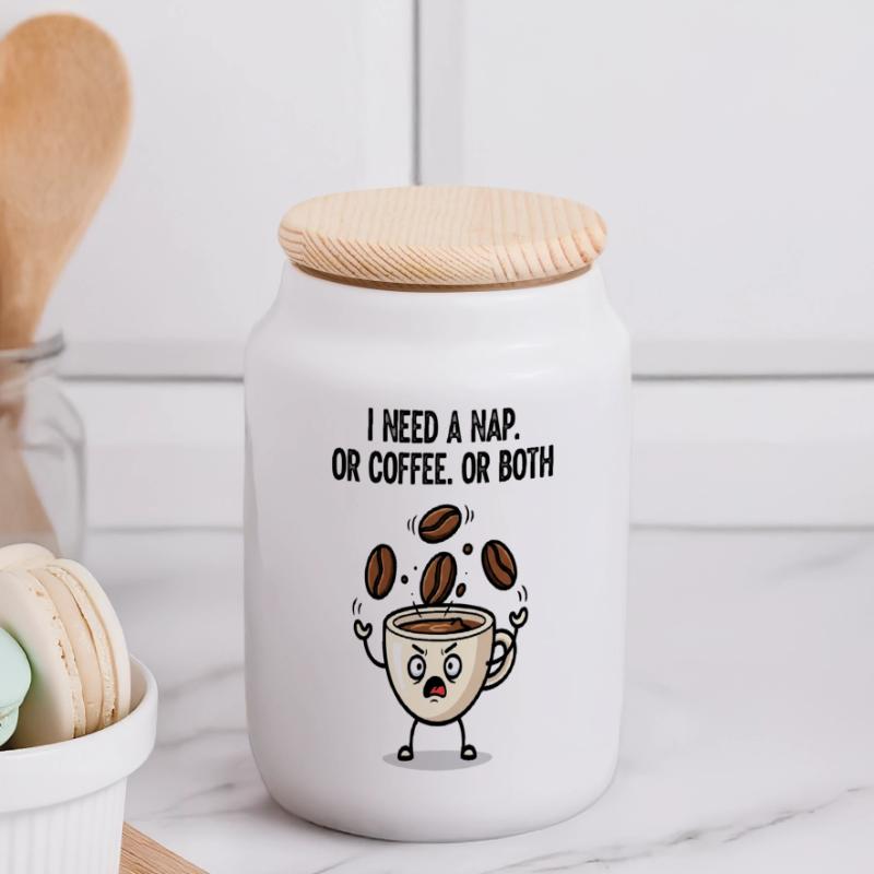 Nickerchen oder Kaffeetassen-Stimmung Panorama Keksdose mit Holzdeckel