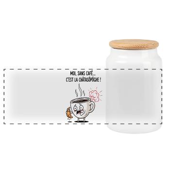 Koffein-Krise-Tassen-Cartoon - Panorama Keksdose mit Holzdeckel - Weiß - Vorne