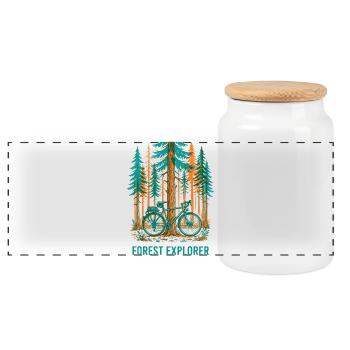 Forest Explorer Risograph Fahrradkunst - Panorama Keksdose mit Holzdeckel - Weiß - Vorne