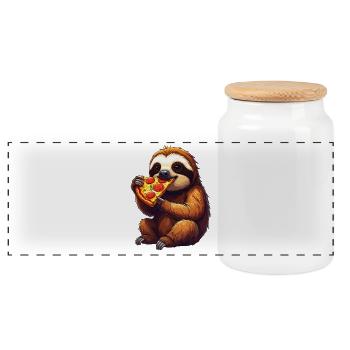 Paresseux avec pizza - Boîte à biscuits avec couvercle en bois - blanc - Devant