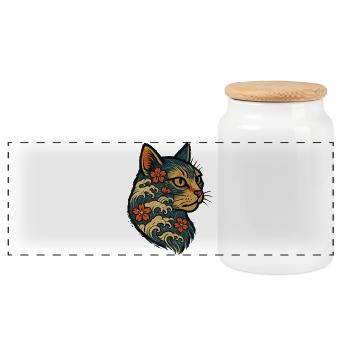 Chat Japonais Kanagawa Vagues Sakura - Boîte à biscuits avec couvercle en bois - blanc - Devant