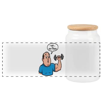 Pizza Lift Cartoon-Tee - Panorama Keksdose mit Holzdeckel - Weiß - Vorne