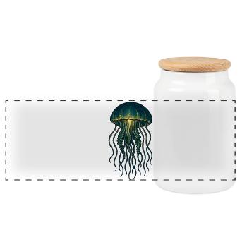 Glowing Jellyfish Deep Sea Neon - Panoramic Cookie Jar with Wooden Lid - white - Front