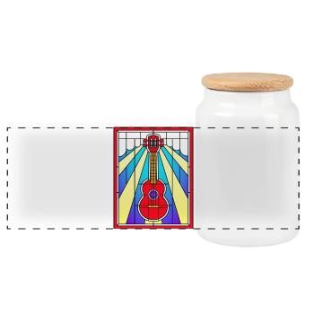 Buntglas-Akustikgitarre - Panorama Keksdose mit Holzdeckel - Weiß - Vorne