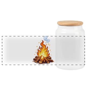 Campfire Cartoon Flame - Panoramic Cookie Jar with Wooden Lid - white - Front