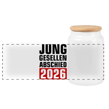 Junggesellenabschied 2026 - Panorama Keksdose mit Holzdeckel - Weiß - Vorne