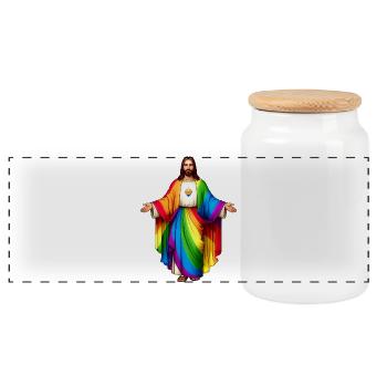 Jesus Arc en Ciel Coeur Pride - Boîte à biscuits avec couvercle en bois - blanc - Devant