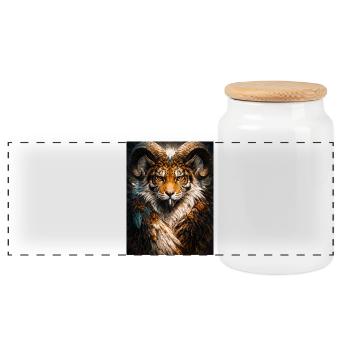 Tiger Horn Fantasy Art - Panoramic Cookie Jar with Wooden Lid - white - Front