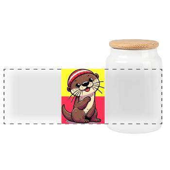 otter - Panoramic Cookie Jar with Wooden Lid - white - Front