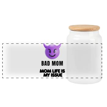 Mom Mood Shirt - Panoramic Cookie Jar with Wooden Lid - white - Front