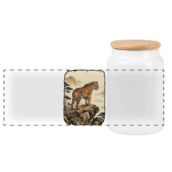 Tiger Asian Forest - Panoramic Cookie Jar with Wooden Lid - white - Front