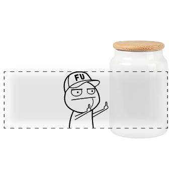 FU Meme with baseball cap (color changeable) - Panoramic Cookie Jar with Wooden Lid - white - Front
