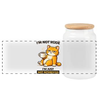 Mürrische Katzenkaffee-Einstellung - Panorama Keksdose mit Holzdeckel - Weiß - Vorne