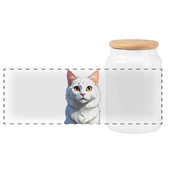 White Cat - Panoramic Cookie Jar with Wooden Lid - white - Front
