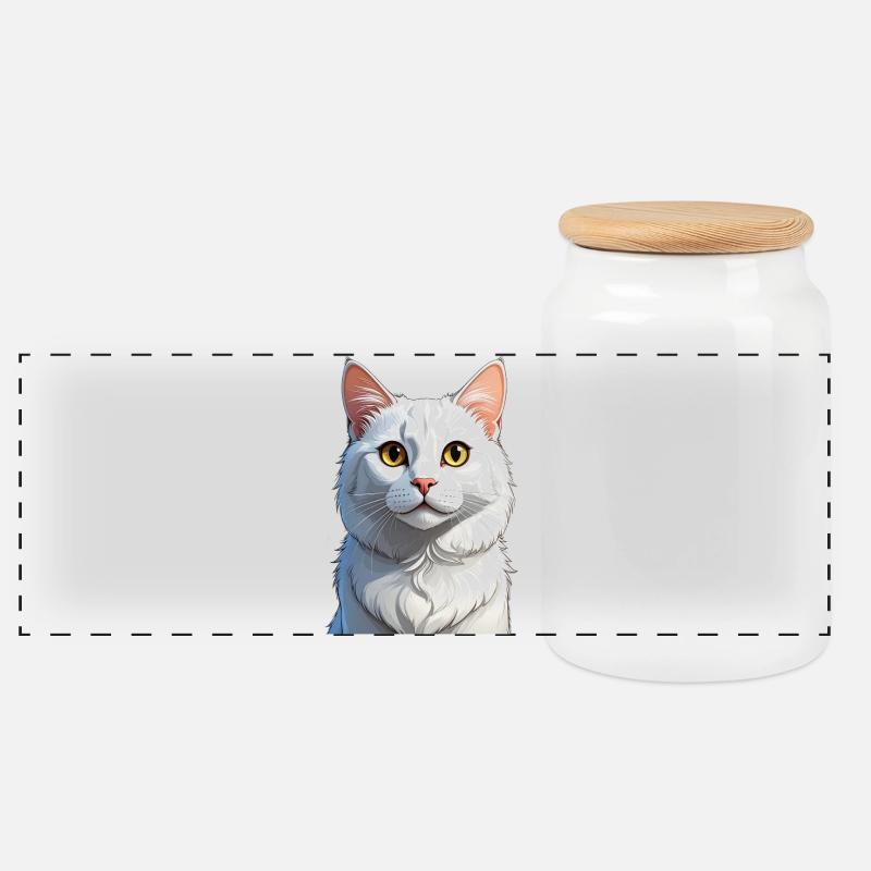 Gatto bianco - Biscottiera con coperchio in legno - bianco