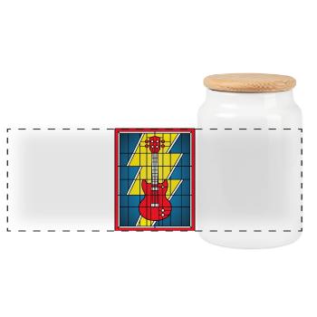 Stained Glass Electric Guitar - Panoramic Cookie Jar with Wooden Lid - white - Front