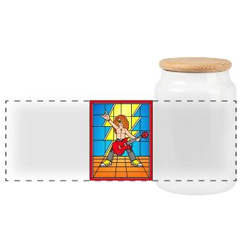 Stained Glass Rocker with Red Guitar - Panoramic Cookie Jar with Wooden Lid - white - Front