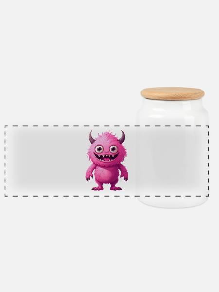 pinkes Monster - Panorama Keksdose mit Holzdeckel - Weiß