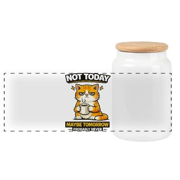 Nicht heute Katzenkaffee-Prokrastination - Panorama Keksdose mit Holzdeckel - Weiß - Vorne