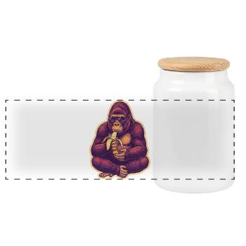 Gorilla with sunglasses eating banana - Panoramic Cookie Jar with Wooden Lid - white - Front