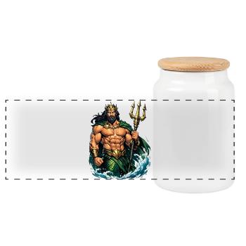 Le roi Poséidon avec le Trident - Boîte à biscuits avec couvercle en bois - blanc - Devant