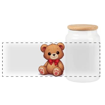 Kuschelbär mit roter Schleife - Panorama Keksdose mit Holzdeckel - Weiß - Vorne