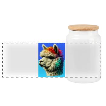 Alpaca - Panoramic Cookie Jar with Wooden Lid - white - Front
