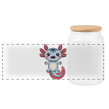Axolotl Cute Comic - Panoramic Cookie Jar with Wooden Lid - white - Front