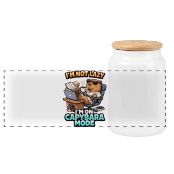 Capybara Mode Not Lazy Bear - Panoramic Cookie Jar with Wooden Lid - white - Front