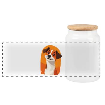 Cute dog - Panoramic Cookie Jar with Wooden Lid - white - Front
