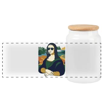 Mona Lisa raucht lustige Kunst - Panorama Keksdose mit Holzdeckel - Weiß - Vorne