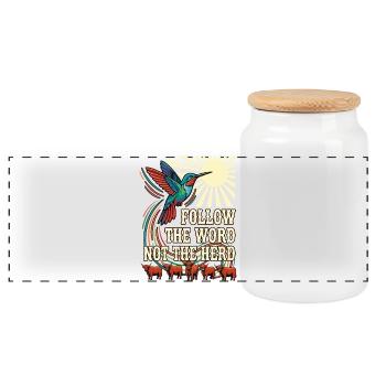 Folge dem Wort, nicht der Herde, Kolibris - Panorama Keksdose mit Holzdeckel - Weiß - Vorne