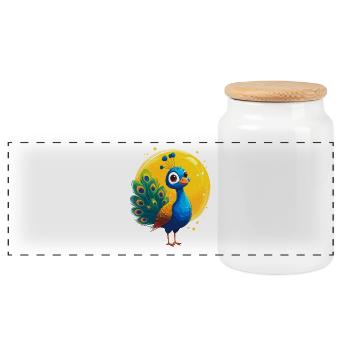 Peacock - Panoramic Cookie Jar with Wooden Lid - white - Front