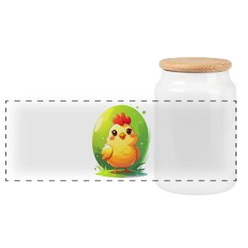 Cute chicken - Panoramic Cookie Jar with Wooden Lid - white - Front