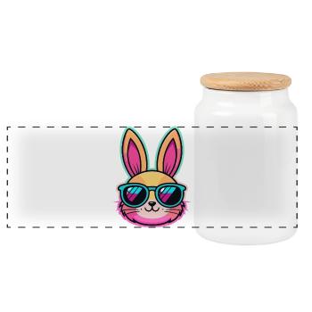Neonhase mit bunter Brille - Panorama Keksdose mit Holzdeckel - Weiß - Vorne
