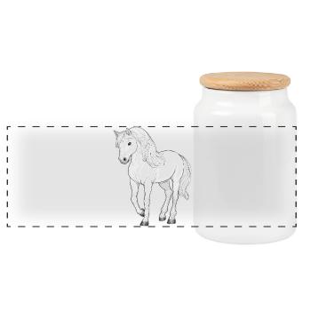 White Horse - Panoramic Cookie Jar with Wooden Lid - white - Front