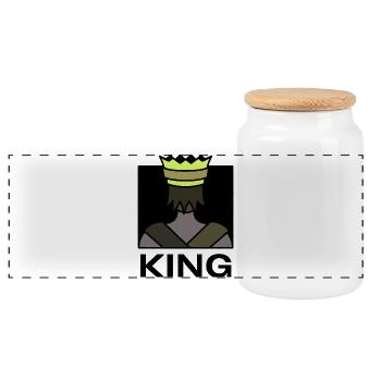 king - Panoramic Cookie Jar with Wooden Lid - white - Front