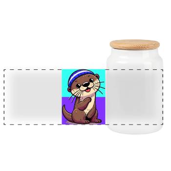 otter - Panoramic Cookie Jar with Wooden Lid - white - Front
