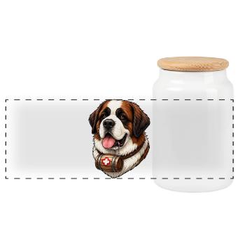 St. Bernard Shirt Dog Lover Gift - Panoramic Cookie Jar with Wooden Lid - white - Front