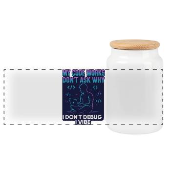 My Code Works Don't Ask Why – Funny Programming - Panoramic Cookie Jar with Wooden Lid - white - Front
