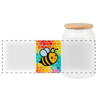 bee - Panoramic Cookie Jar with Wooden Lid - white - Front