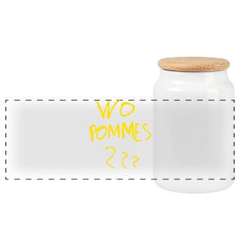 WoPommes – Lustiges Wortspiel Design mit Pommes  - Panorama Keksdose mit Holzdeckel - Weiß - Vorne