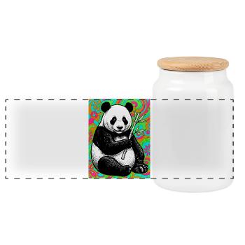 Panda - Panorama Keksdose mit Holzdeckel - Weiß - Vorne