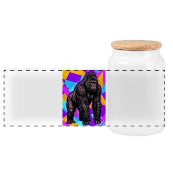 Gorilla - Panorama Keksdose mit Holzdeckel - Weiß - Vorne