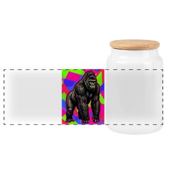 Gorilla - Panorama Keksdose mit Holzdeckel - Weiß - Vorne