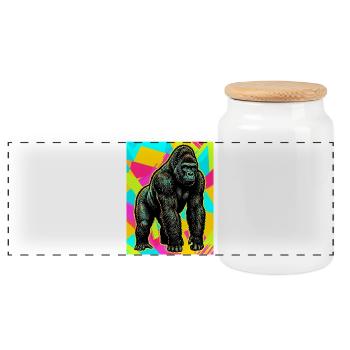 gorilla - Panoramic Cookie Jar with Wooden Lid - white - Front