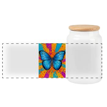 butterfly - Panoramic Cookie Jar with Wooden Lid - white - Front