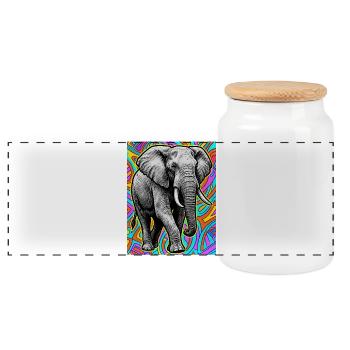 elephant - Panoramic Cookie Jar with Wooden Lid - white - Front