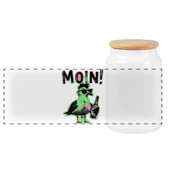 Punker Möwe Kiez Schanze Moin - Panoramic Cookie Jar with Wooden Lid - white - Front