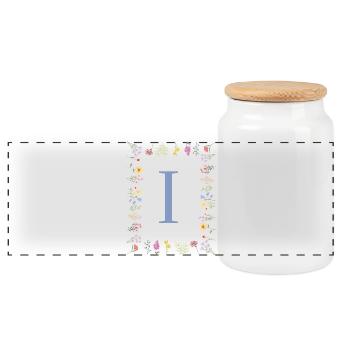 Florale Initial "I" Blumenmonogramm - Panorama Keksdose mit Holzdeckel - Weiß - Vorne